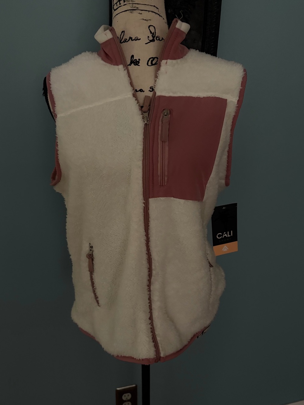 Cali Cream Sherpa Vest with Dusty Rose Trim